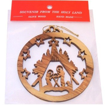 Holy Land Market Bethlehem Nativity scene olive Wood Ornament - Laser carving (9 cm 3.5" di.