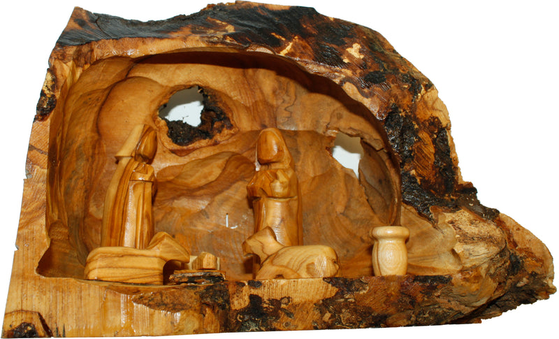 Holy Land Market Unique Olive Wood Nativity Set with Carved in by Hand Rustic Stable - no Two Alike