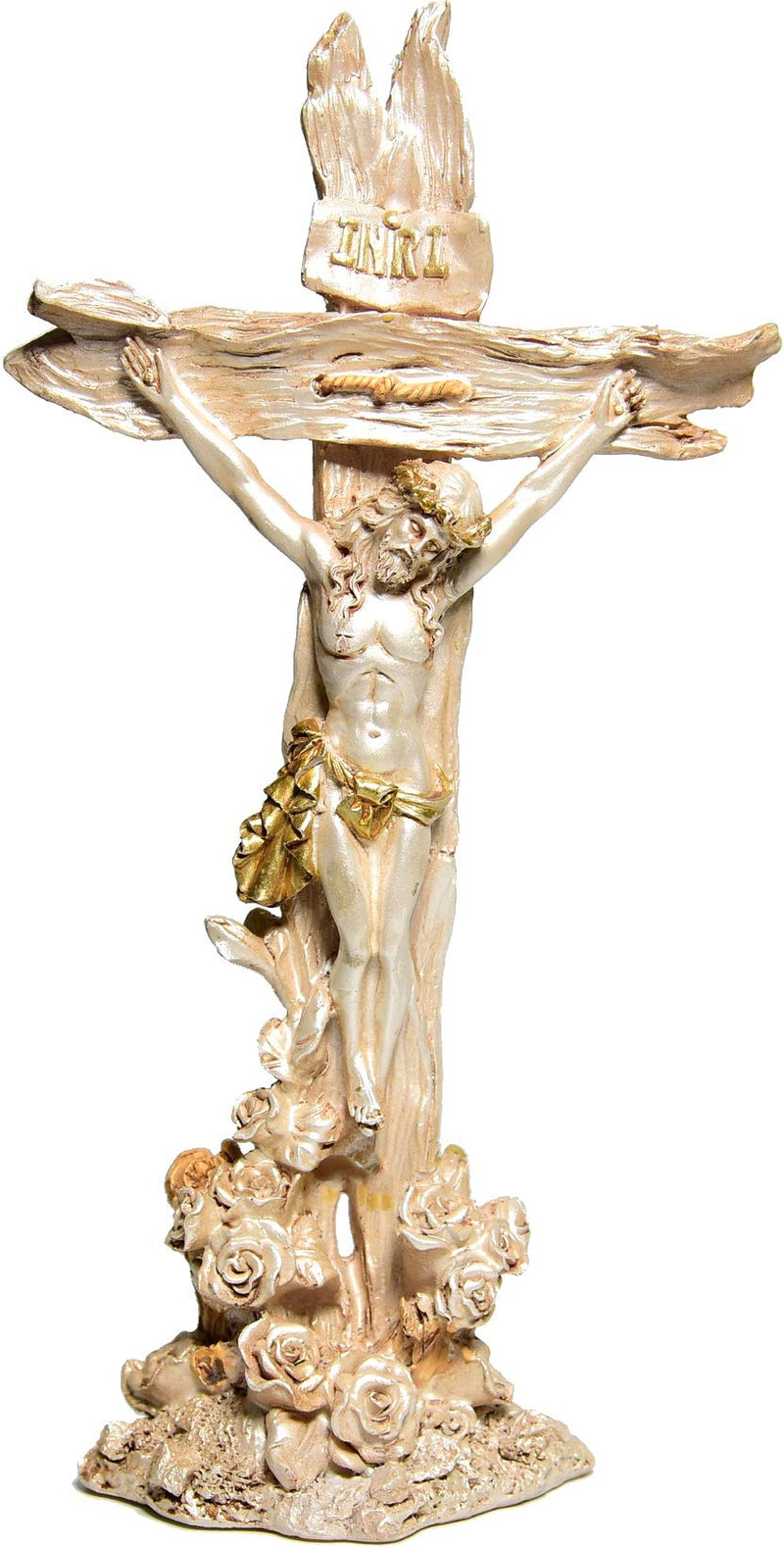 Holy Land Market Flowering Spring Easter Resin Table Standing Crucifix ( 27.5 cm or 11 Inches )