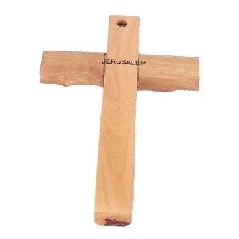 Simple Olive Wood Cross from The Holy Land - Stamped with Jerusalem on Back (16 cm or 6.25 inches)