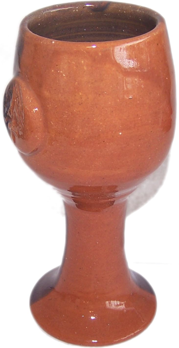 Holy Land Market Terra Cotta Biblical Wine Goblet Communion Chalice - Light Brown - Blue