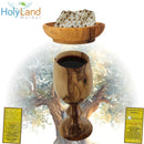 Holy Land Market 4.75in Olive Wood Communion Cup & 4" Bread Plate Set – Hand-Carved in Bethlehem – Includes Large Kiddush Goblet with Matching Tray for Church Worship, Pastors & Ministries