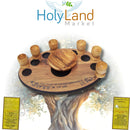 Holy Land Market Olive Wood Communion Cups & Plate Set KIddush & Holding Tray - Communion Set Hand-Carved in Bethlehem – for Church Worship, Pastors & Ministries (Tray + Round Bowl + 6 Small Goblets)