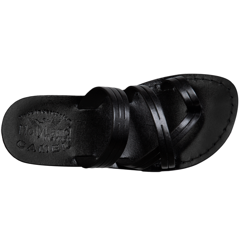 Holy Land Market Men/Women Biblical Jesus Leather Sandals/Slides From Jerusalem (Bethlehem Black Style II)