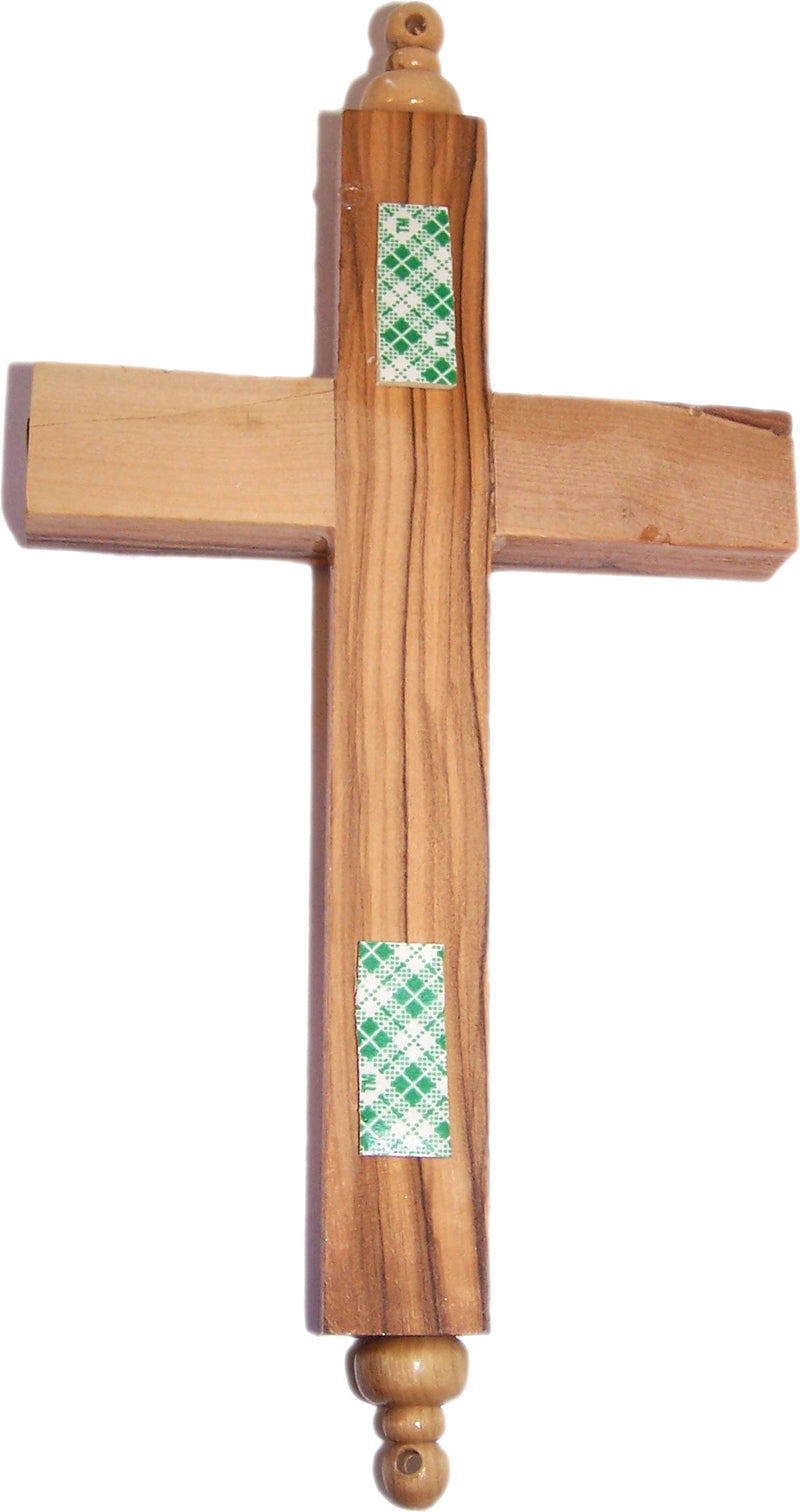 Holy Land Market Hanging Olive Wood Guardian Cross for Family Protection With Biblical Scriptures And Embedded Relics