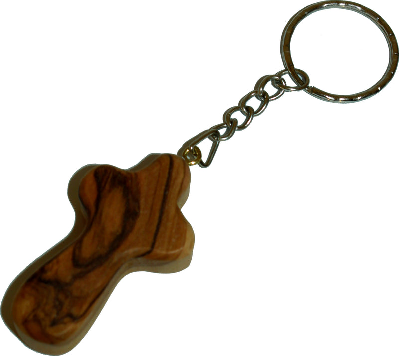 Olive Wood Comfort Holding Cross Key Chain - Cross is about 2.8 inches long