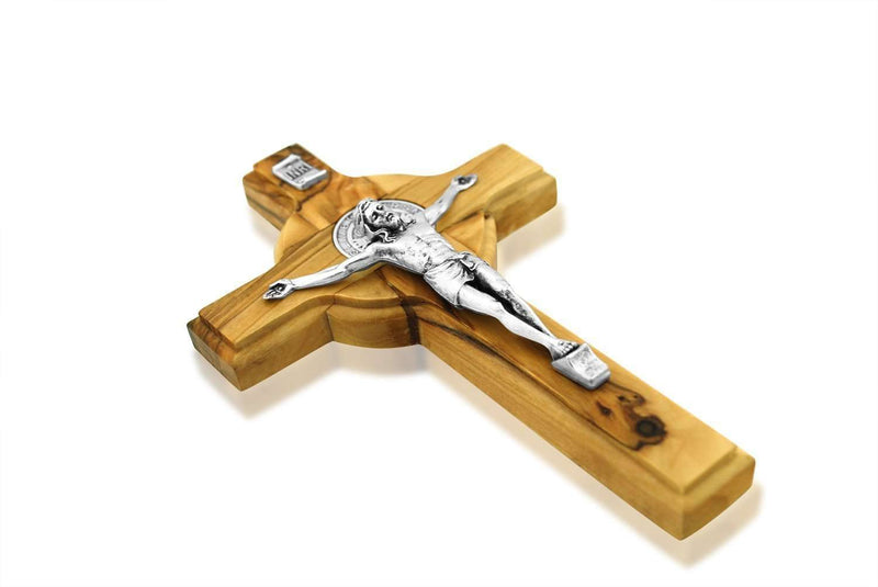 St Benedict Cross Crucifix Medal  Made of Olive Wood From Holy Land