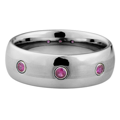 Domed Tungsten ring with CZ purple stones - 8mm wide