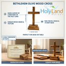Holy Land Market Olive Wood Standing Altar Cross – Hand-Carved in Bethlehem by Christian Artisans – Tabletop Crucifix with Certificate of Authenticity & Prayer Card – Genuine Holy Land Olive Wood