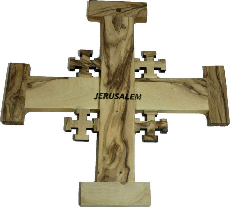 Holy Land Market Crusader Catholic Olive Wood Bethlehem Holy Jerusalem Cross ( 9 Inches Large )