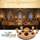 Holy Land Market Olive Wood Communion Cups & Plate Set Kiddush & Holding Tray - Communion Set Hand-Carved in Bethlehem – for Church Worship, Pastors & Ministries (Round Bowl + 4 Medium Goblets + Tray)