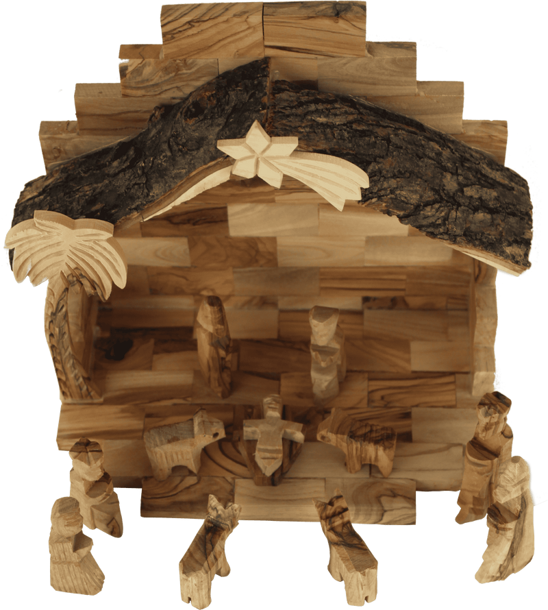 Holy Land Market Olive Wood Miniature Set with Stable 12 Pieces