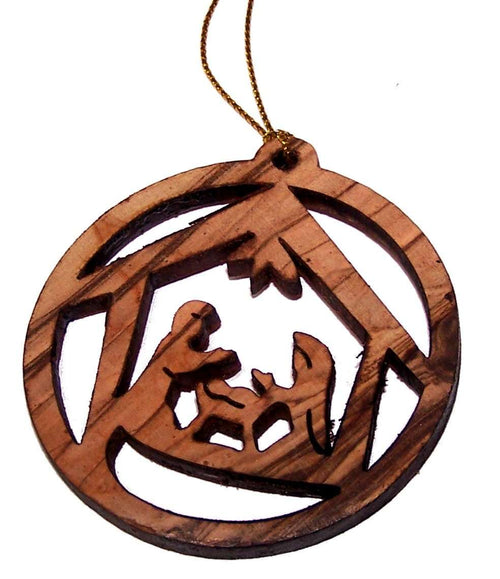 Decoración colgante de madera de olivo / Adorno navideño - Casa de la escena de nacimiento tallada a mano (7.5 cm o 3 pulgadas)