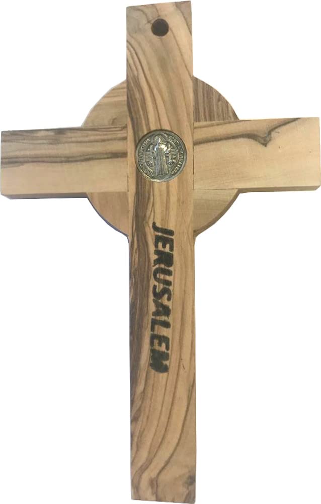 Holy Land Market Catholic Celtic Saint Benedict Olive Wood Crucifix