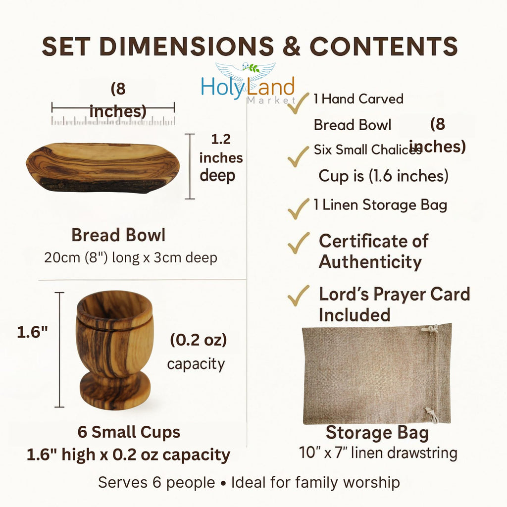 Holy Land Market Meal That Heals Olive Wood Communion Set - Six Cups a