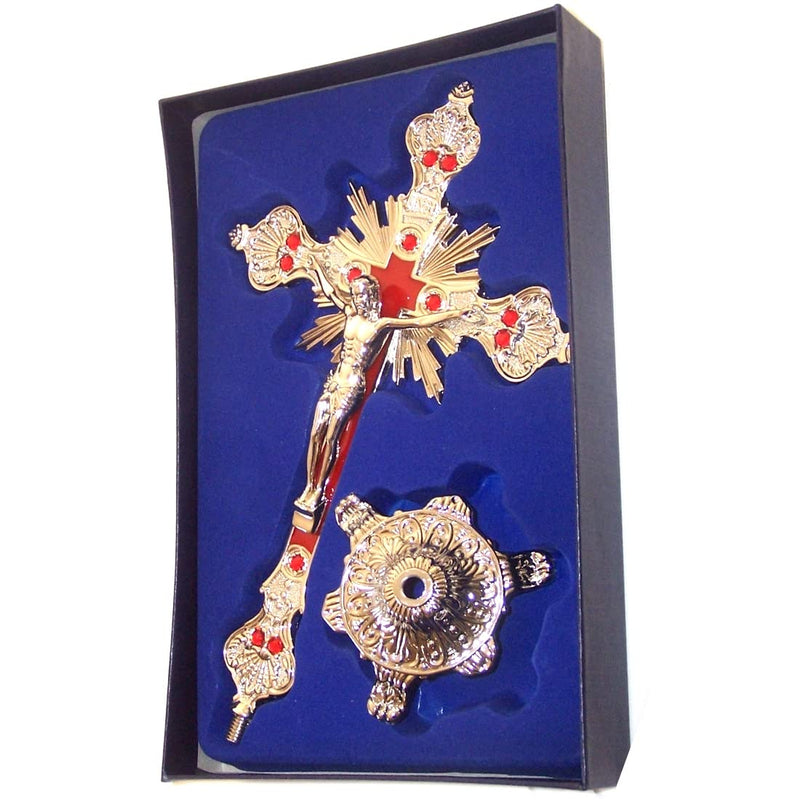 Holy Land Market Altar Table Crucifix - Church or Home Decor - Enamel Ornamented