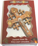 Layered Olive Wood Cross Carved by Laser with Holy Land Samples - Hanging (12 cm or 5 inches) Small/Certificate