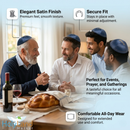 1 X Kippah con signo mesiánico bordado en satén azul marino.