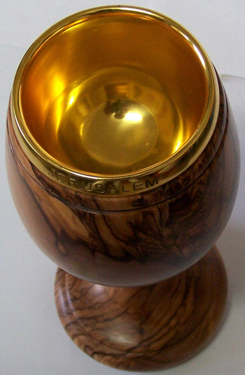 Holy Land Market Goblet - Chalice - Dark Olive Wood (8.5 Inches Large) - Cup Insert (4 Ounces Capacity)