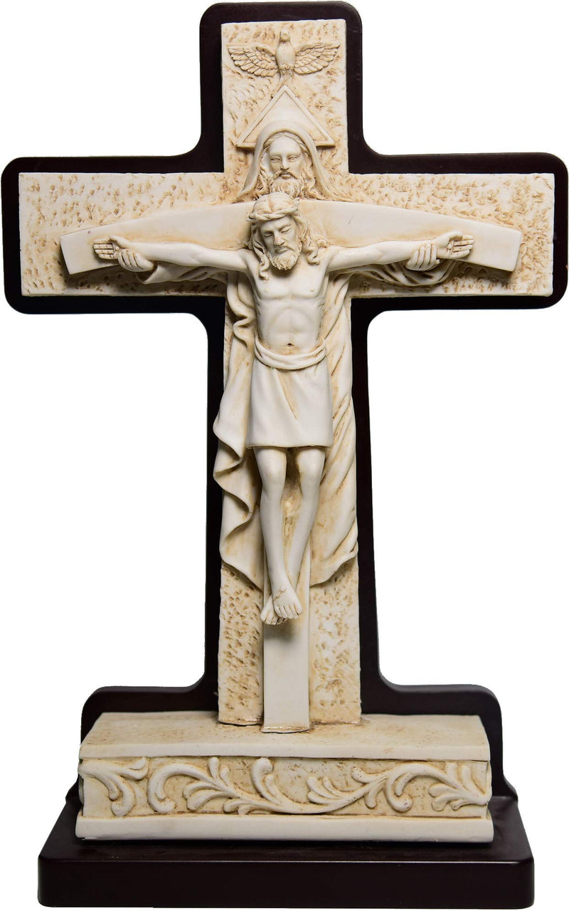 Holy Land Market Resin on Wood Trinity Table or Standing Crucifix ( 28.7 cm or 11.3 Inches )