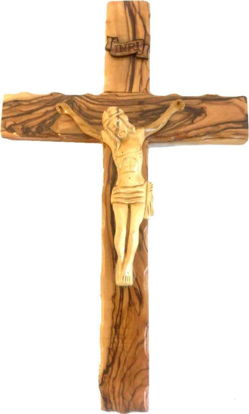 Cruz Grande de Madera de Olivo del Mercado de Tierra Santa con Crucifijo - Todo de Madera de Olivo de Belén (12 pulgadas o 30 cm)