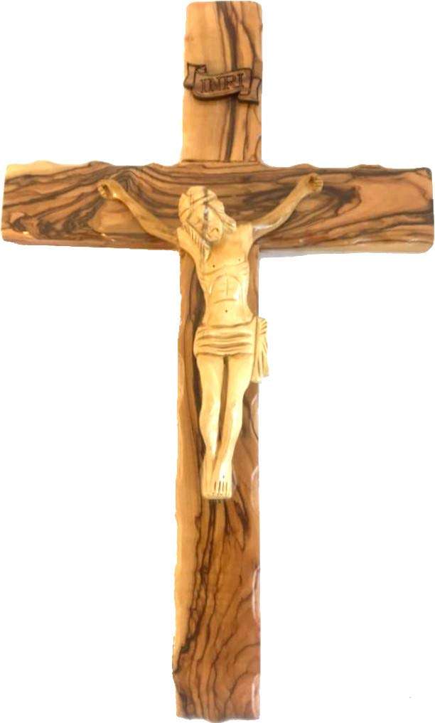 Holy Land Market Large Olive Wood Cross with Crucifix - All from Olive Wood from Bethlehem (12 inches or 30 cm)