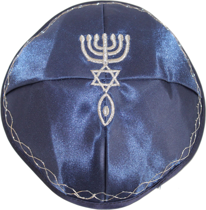 Holy Land Market Satin Kippah with Messianic Sign Embroidered