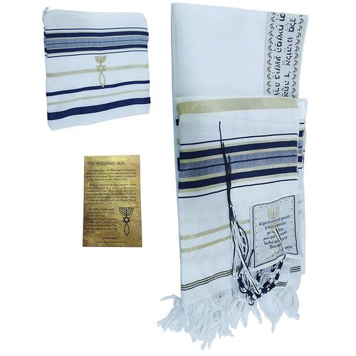 El Tallit con Kippah - Manto (Mantn) de oracin mesinico - Talit con versculos dela Biblia/esquinas espaolas