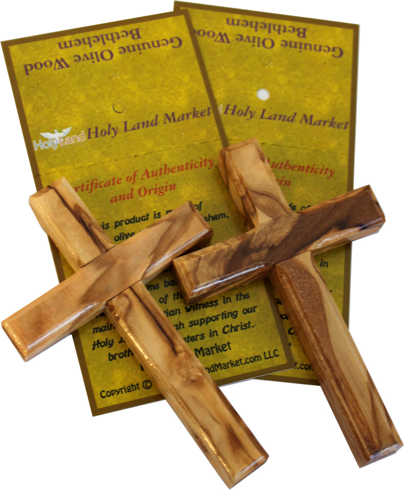 Holy Land Market Pair ( 2 ) of 3.75 Inch Olive Wood Wall Hanging Crosses from Bethlehem