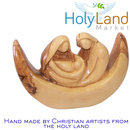 Familia Santa de madera de olivo del Mercado de Tierra Santa en barco – Tallado a mano por cristianos en Belén – Figura de María, José y el Niño Jesús con certificado de autenticidad, tarjeta de oración y folleto de la historia de la Natividad