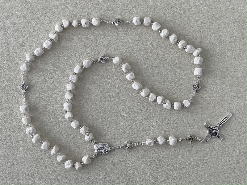 MEDJUGORJE - Rosary Made from Apparition Hill Stones directly from MEDUGORJE. (20 inches Long) - with The Holy Family