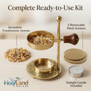Brass Incense Burner kit - Candle and Incense and Two Mesh Screens, Adjustable Charcoal and Tea Light Bakhoor Burner for Resin, Myrrh, Copal and Bakhoor at Home, Church, Temple or Meditation Space