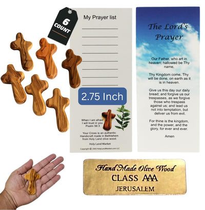Medium Size Bethlehem Olive Wood Pocket Crosses - Genuine Bethlehem Holy Land Comfort Holding Crosses for Prayer & Anxiety Relief - 2.75 Inch Hand Crosses from the Holy Land for Christian Gifts, Baptism, Confirmation & Bereavement