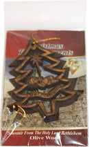 Holy Land Market Two Layers Mahogany with Olive Wood Christmas Tree and Baby Jesus in Cradle or Manger Ornament Gift Carved by Laser - Olive Wood (7.5 cm or 3 Inch with Certificate) and Gold String