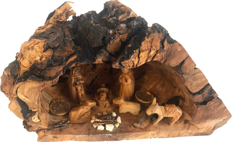 Holy Land Market Unique Olive Wood Nativity Set with Carved in by Hand Rustic Stable - no Two Alike