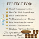 Holy Land Market Meal That Heals Olive Wood Communion Set - Six Cups and one Large Bread Plate