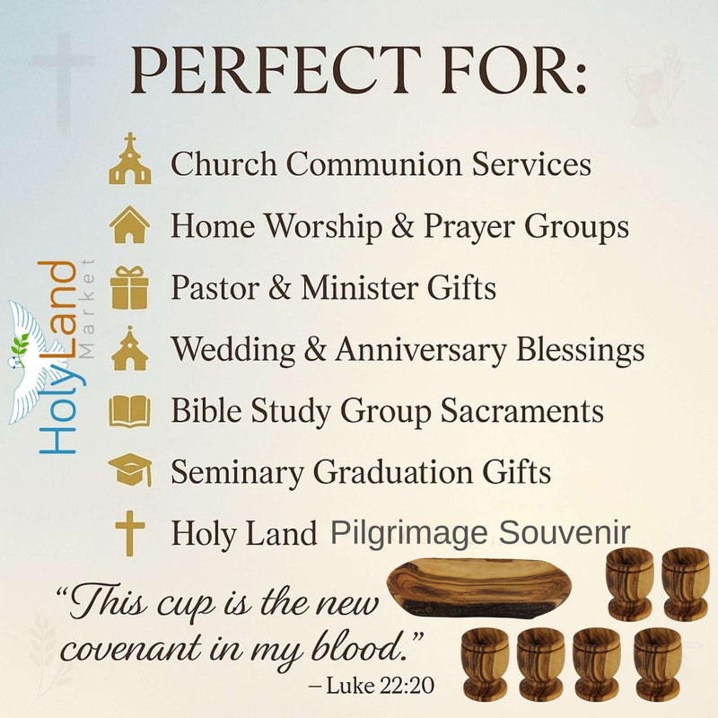 Holy Land Market Meal That Heals Olive Wood Communion Set - Six Cups a