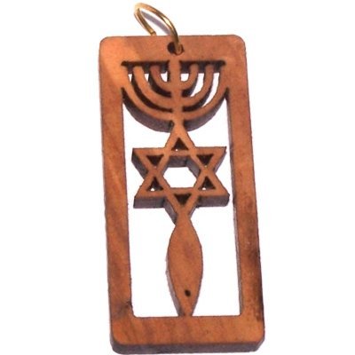 Olive wood Messianic Seal of Jerusalem pendant - necklace with 60 cm strap