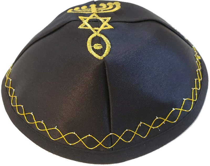 Holy Land Market Satin Kippah with Messianic Sign Embroidered