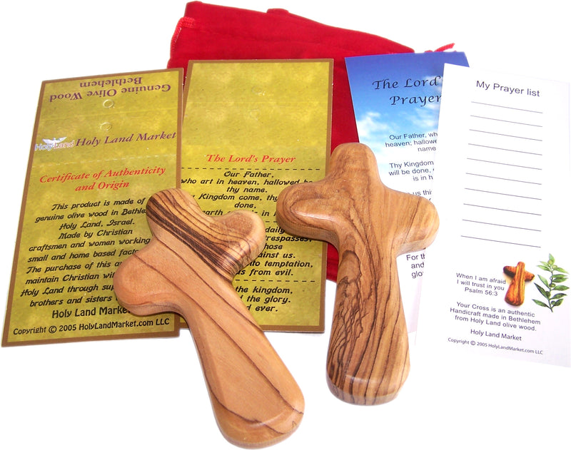 Holy Land Market Comfort/Holding Cross Also Known as Palm or Hand Cross With Velvet Bag And Two Certificates (4 Inches) ( 2 Crosses )