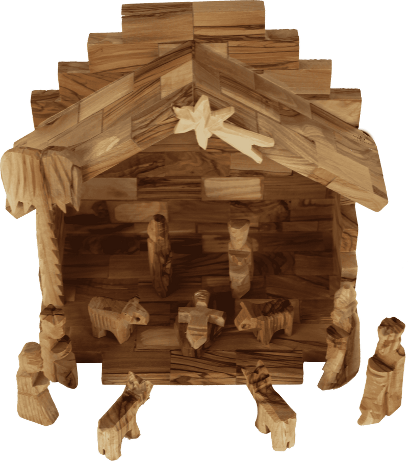 Holy Land Market Olive Wood Miniature Set with Stable 12 Pieces