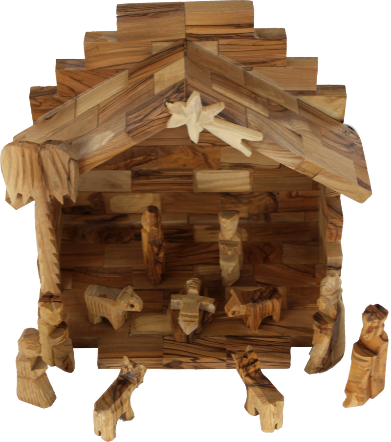 Holy Land Market Olive Wood Miniature Set with Stable 12 Pieces