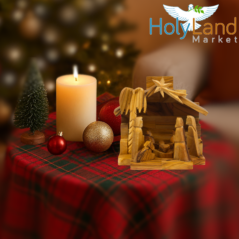 Holy Land Market Olive Wood Nativity Set - Small One Piece Christmas Set, 4.5 in High, Includes Joseph, Mary, Baby Jesus