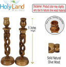 Par de candelabros de madera de olivo del Mercado de Tierra Santa - Hechos a mano, candelabros de 9 pulgadas, diseño inspirador de torsión hueca, diámetro de copa de 0.75 pulgadas, elaborado por artesanos cristianos en Belén