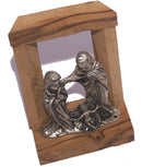 Pewter Nativity inside an olive wood cave Christmas Ornament - from the Holy Land