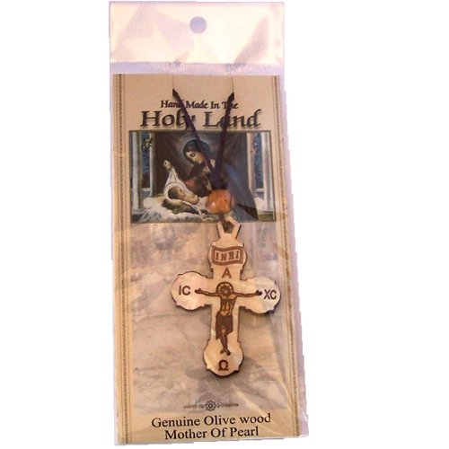 Eastern style Olivewood Crucifix with Mother of Pearls (60cm / 23.5 inches, Cross is 5cm or 2 inches)