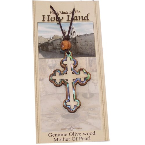 Celtic Olive wood Crucifix with Mother of Pearls (60cm / 23.5 inches, Cross is 5cm or 2 inches)