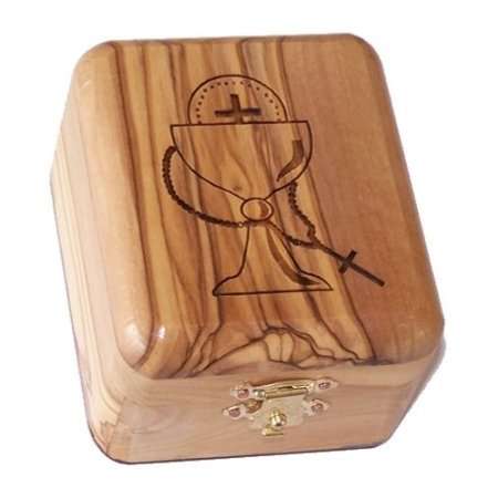Caja de Primera Comunión del Mercado de Tierra Santa - Caja de rosario - Madera de olivo de Belén