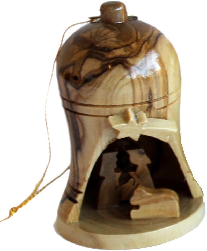 Holy Land Market Olive Wood Ornaments - Large Bells - Christmas Tree Ornaments from The Holy Land ( 2.75 Inches)