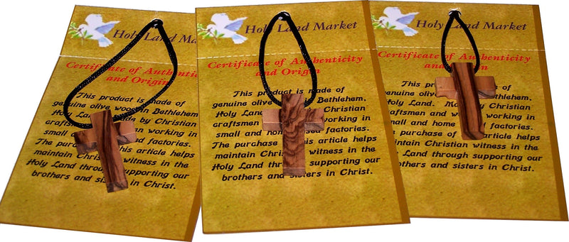 Holy Land Market 3 x Olive Wood Crosses Necklaces - with 3 Certificates and Lord Prayer Cards